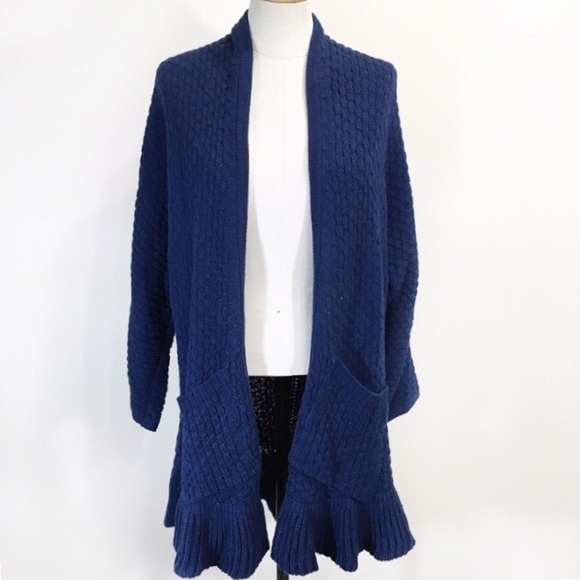 Anthropologie Sweaters - Anthropologie Long Open Cardigan Navy Blue XL Knit